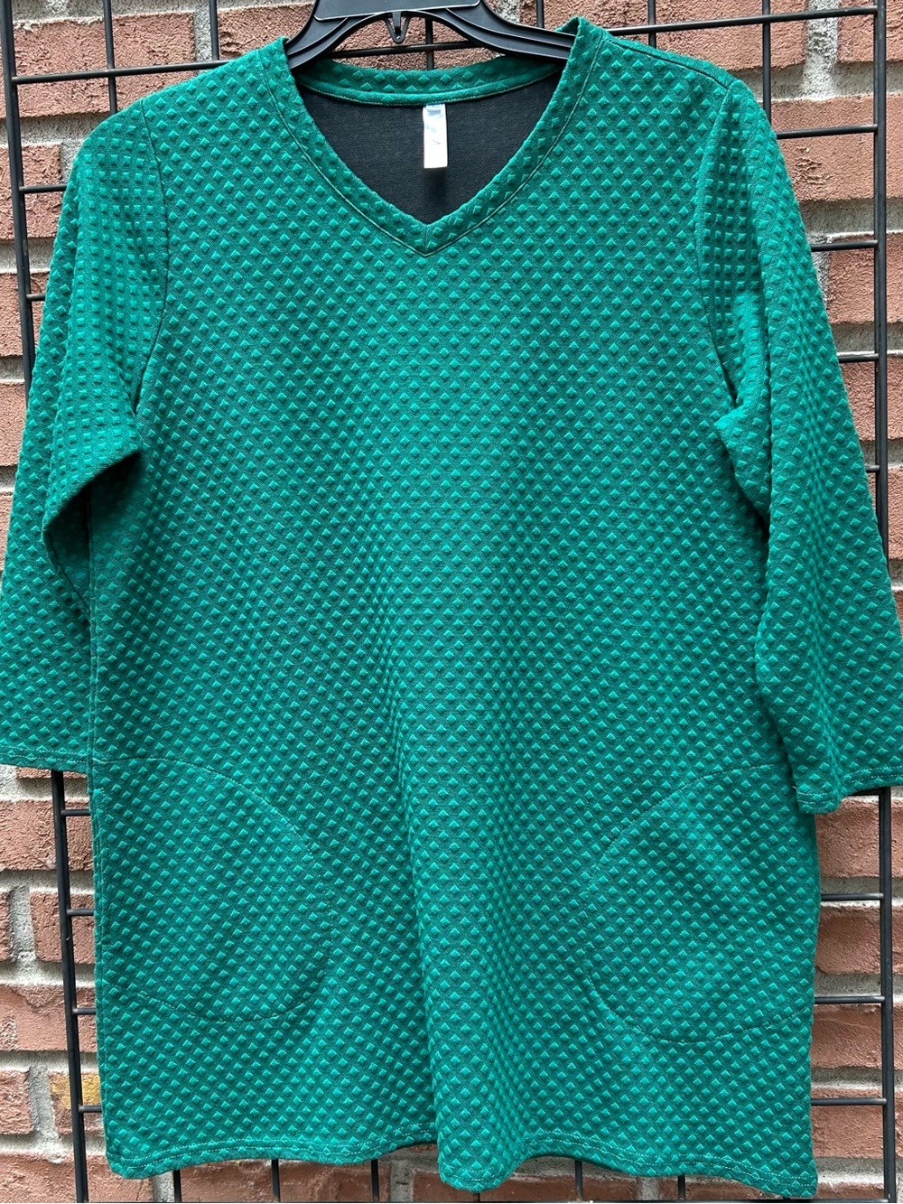 Textured Green V-Neck Tunic with Front Pockets